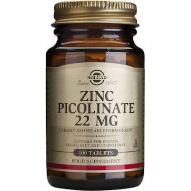 SOLGAR ZINC PICOLINATE 22mg 100caps