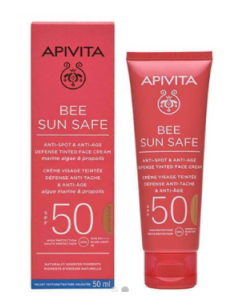 APIVITA SUN BEE SAFE ANTI-SPOT & ANTI-AGE SPF50 DEFENSE FACE tinted GOLDEN CREAM 50mL