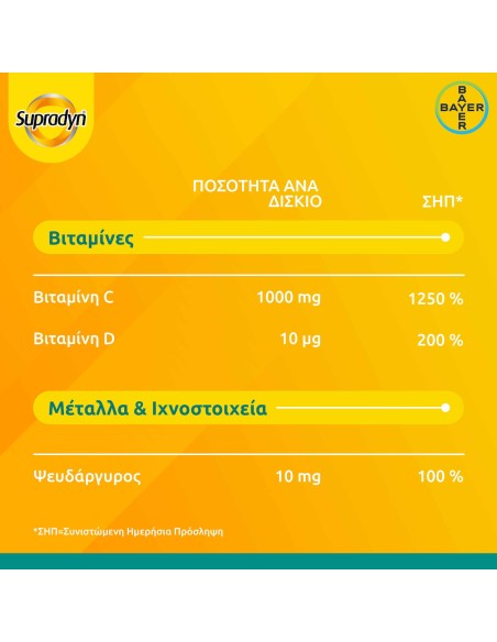 Bayer Supradyn Immunity Βιταμίνη για Ανοσοποιητικό 400iu 1000mg Energy 30gr 200ml 30 αναβράζοντα δισκία 30 κάψουλες