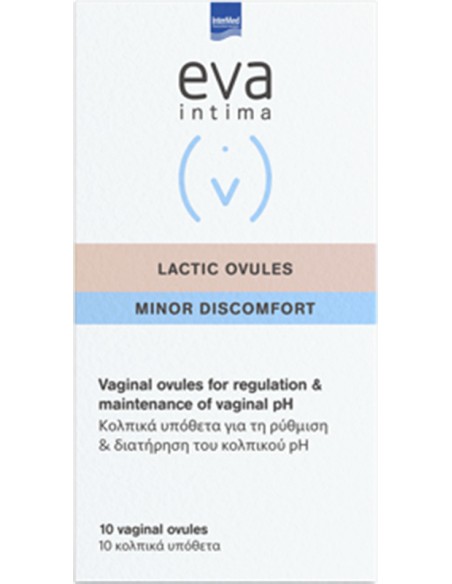 Eva Intima Lactic Ovules Minor Discomfort Vaginal Suppositories for Adjusting Vaginal pH 10 Pieces