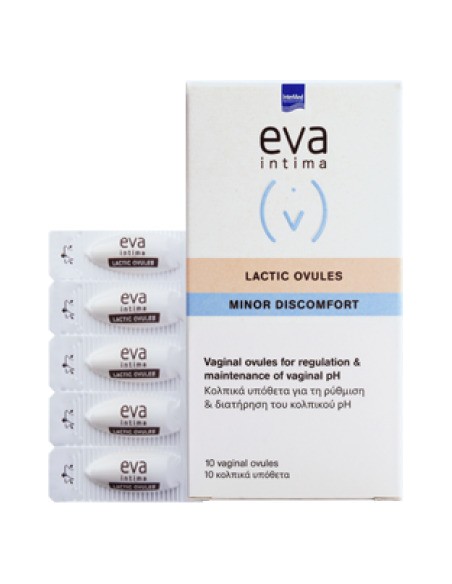 Eva Intima Lactic Ovules Minor Discomfort Vaginal Suppositories for Adjusting Vaginal pH 10 Pieces