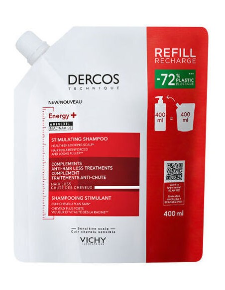 VICHY DERCOS Energy+ Δυναμωτικό Σαμπουάν Κατά της Τριχόπτωσης με Aminexil και Νιασιναμίδη Refill 400ml