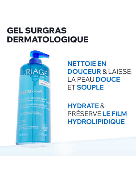 Uriage DERM-PHY Extra Rich Dermatological Cleansing Gel Surgras Soap-Free 1lt
