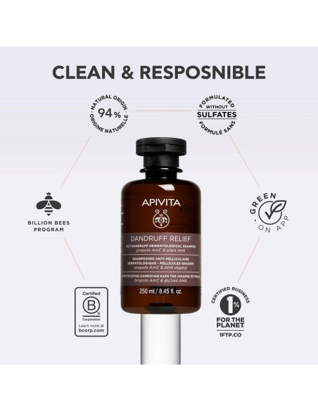 Apivita Dandruff Relief Δερματολογικό Σαμπουάν κατά της Λιπαρής Πιτυρίδας με Propolis AmC & Φυτικό AHA 250ml