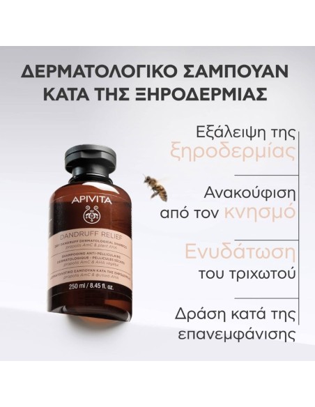 Apivita Dandruff Relief Δερματολογικό Σαμπουάν κατά της Ξηροδερμίας με Propolis AmC & Φυτικό AHA 250ml