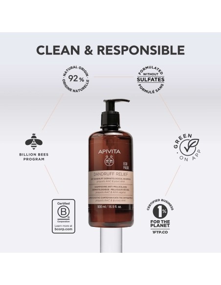 Apivita Dandruff Relief Δερματολογικό Σαμπουάν κατά της Ξηροδερμίας με Propolis AmC & Φυτικό AHA 500ml