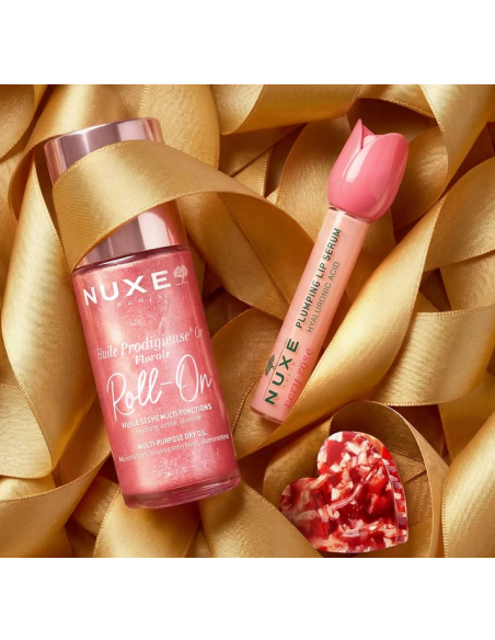 Nuxe The Infinite Glow In Pink Set with Prodigieuse Or Florale Roll-On, Plumping Lip Serum & Free Hair Clip