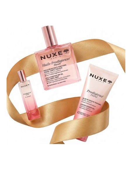 Nuxe The Prodigieux Floral Collection Set with 100ml Oil, 15ml Perfume, and 100ml Shower Gel + FREE Gold Pouch